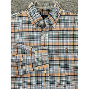 Ralph Lauren Windowpane Plaid Long Sleeve Button Down Shirt Men Small Flesh Pony